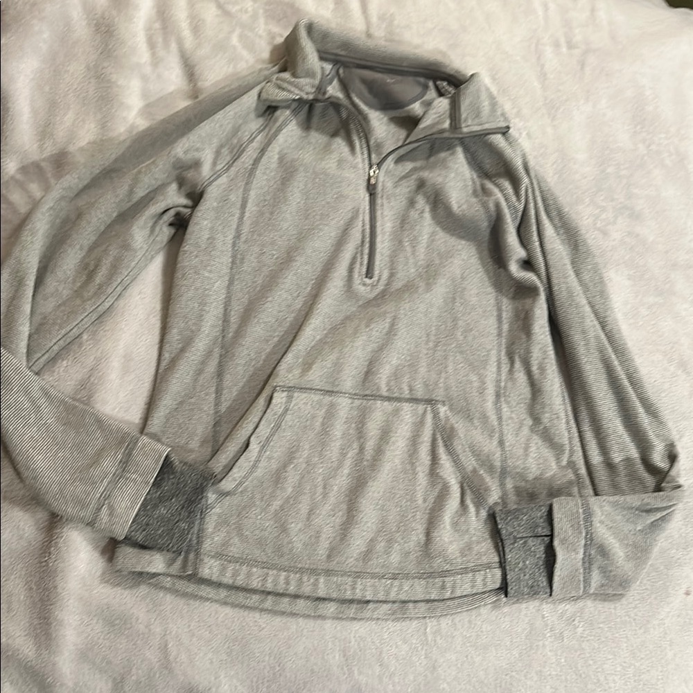 Gray Striped Quarter Zip Fleece